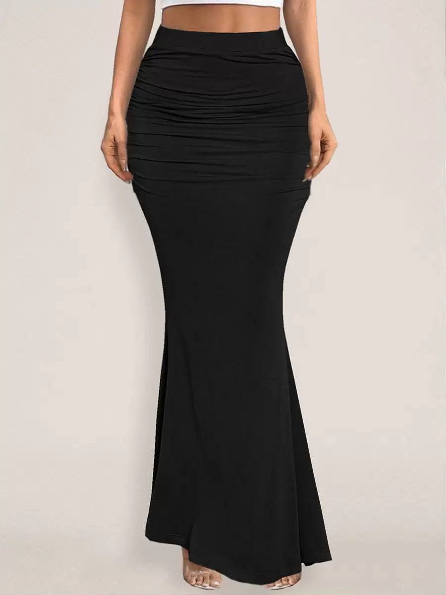 Elegant Raised Waist Polyester Elastic Waist Long Skirt Street Wear Mssza