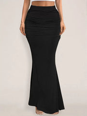 Elegant Raised Waist Polyester Elastic Waist Long Skirt Street Wear Mssza