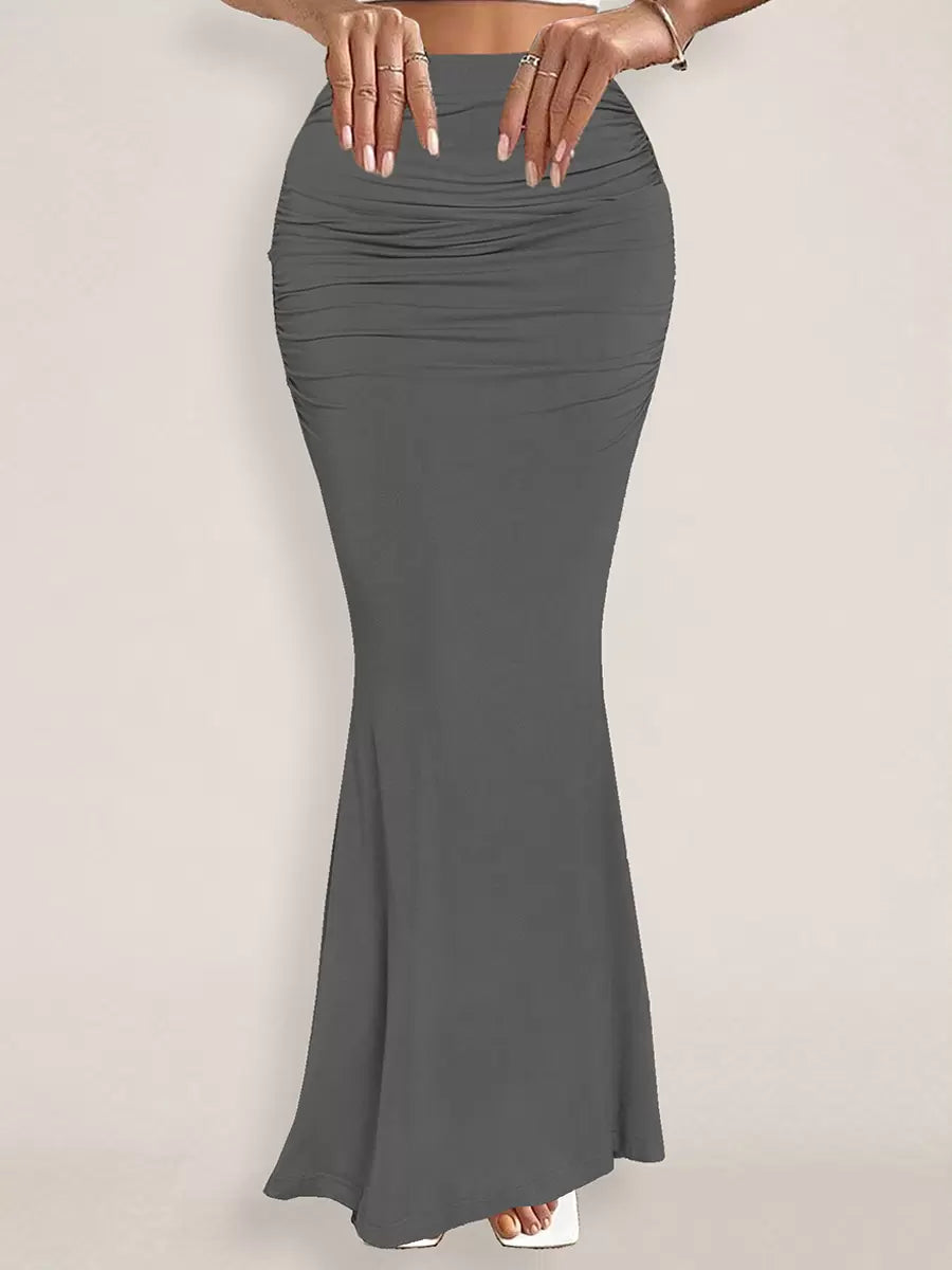 Elegant Raised Waist Polyester Elastic Waist Long Skirt Street Wear Mssza