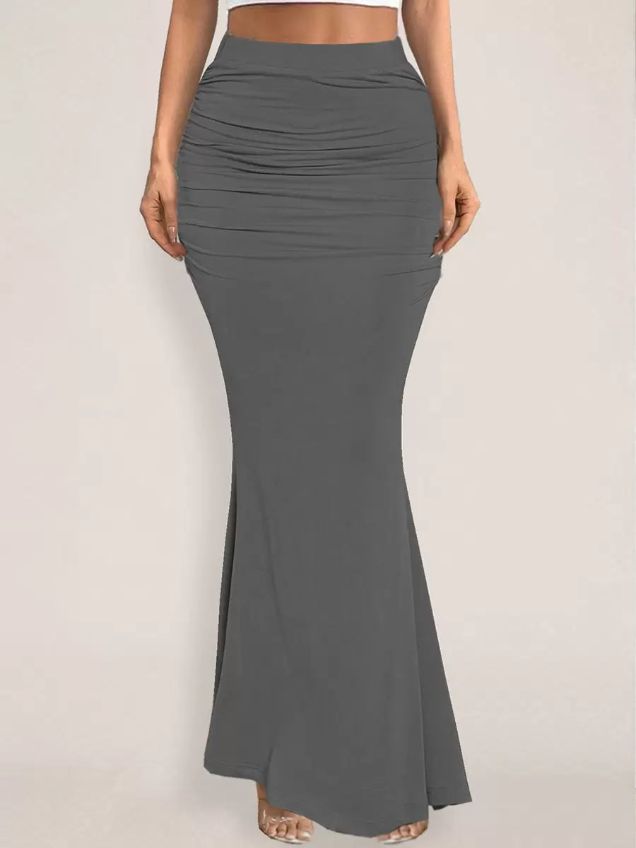 Elegant Raised Waist Polyester Elastic Waist Long Skirt Street Wear Mssza