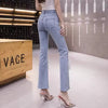 Elegant Retro Split Rhinestone Tassel Beaded Bow Cropped Slim Denim Flared Pants Mssza