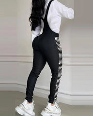 Elegant Rhinestone Decor Buckled Suspender Casual Plain Bodycon Jumpsuits Mssza