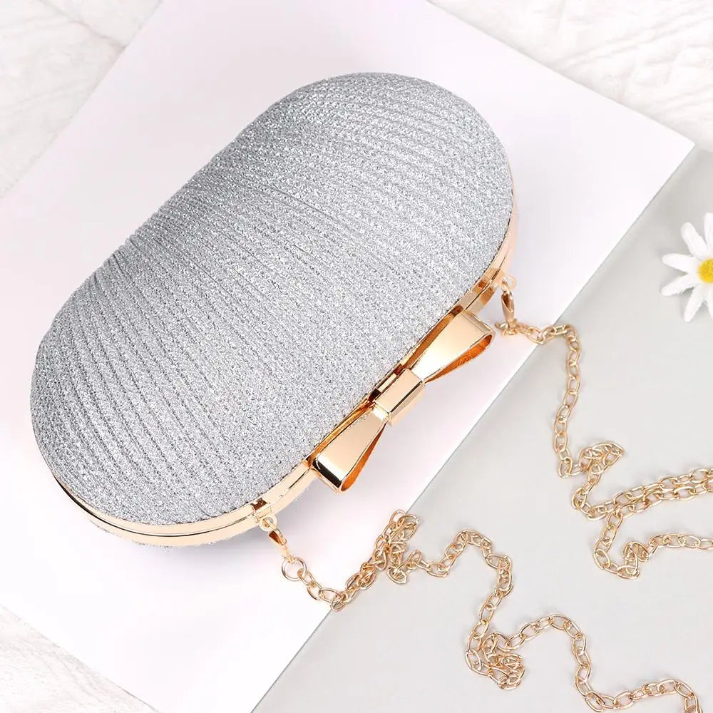 Elegant Rhinestones Egg Shape Banquet Chain Evening Party Wedding Bridal Shoulder Clutch Handbag Mssza