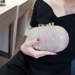 Elegant Rhinestones Egg Shape Banquet Chain Evening Party Wedding Bridal Shoulder Clutch Handbag Mssza