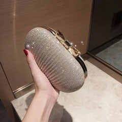 Elegant Rhinestones Egg Shape Banquet Chain Evening Party Wedding Bridal Shoulder Clutch Handbag Mssza