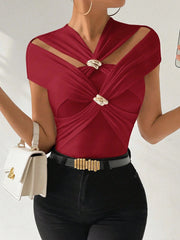 Elegant Romantic Party Cross-Metal Decorated Off The Shoulder Tight T-shirt Mssza