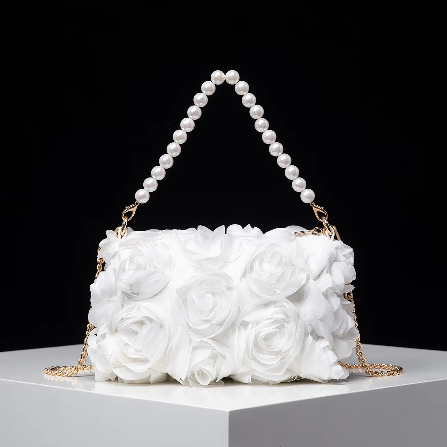 Elegant Rose Flower Dinner Bag, Faux Pearl Handbag Mssza