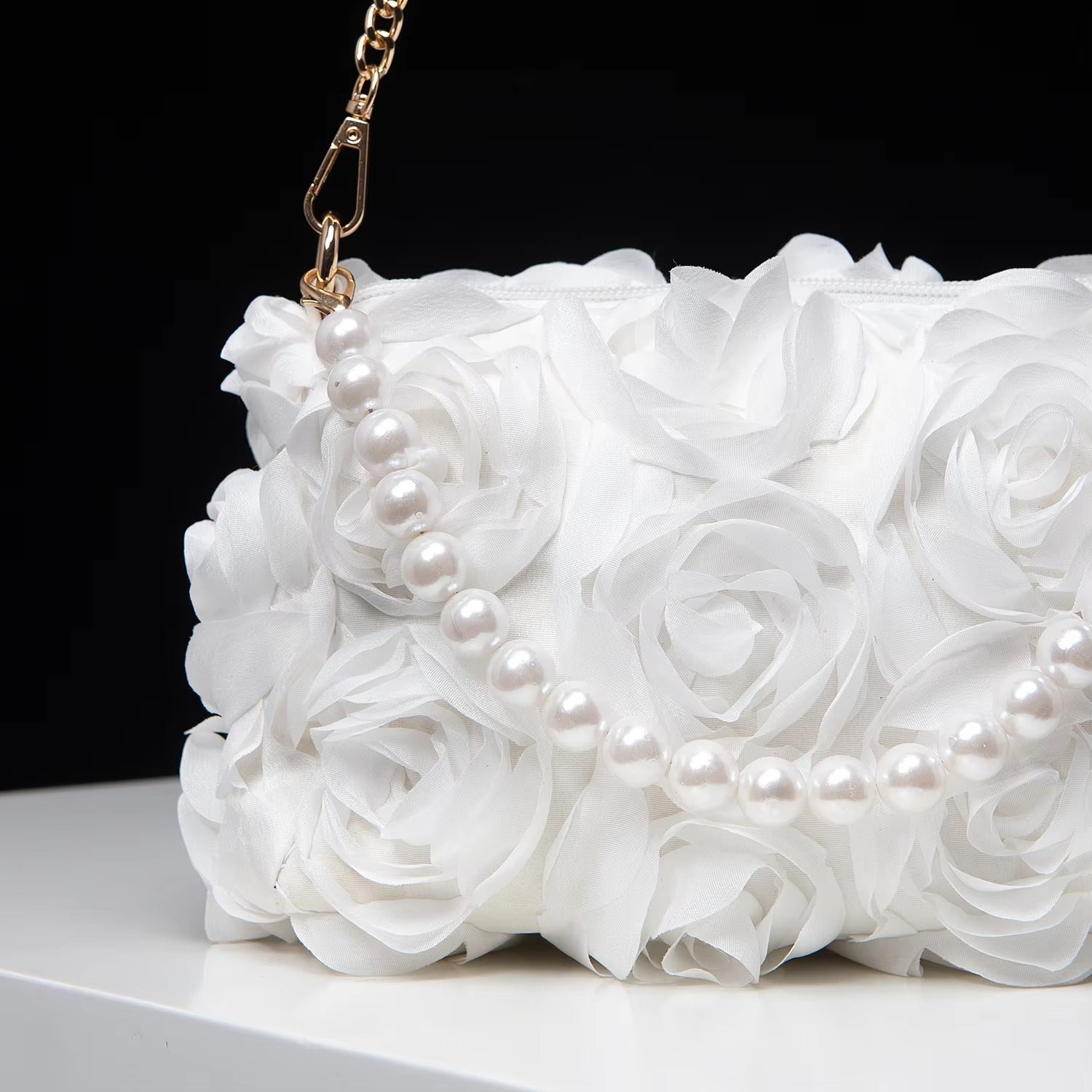 Elegant Rose Flower Dinner Bag, Faux Pearl Handbag Mssza