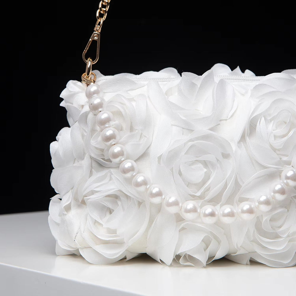 Elegant Rose Flower Dinner Bag, Faux Pearl Handbag Mssza