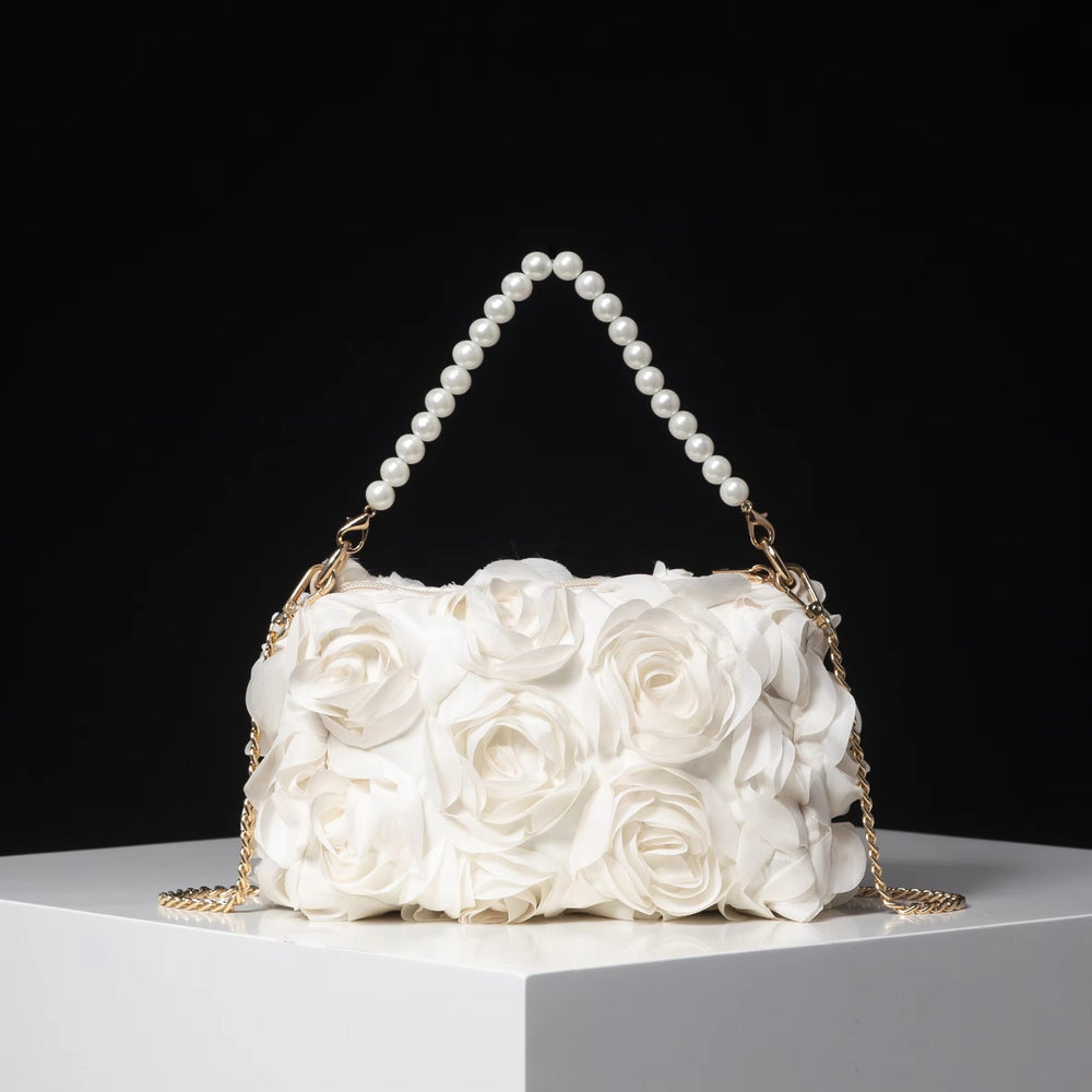 Elegant Rose Flower Dinner Bag, Faux Pearl Handbag Mssza