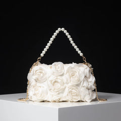 Elegant Rose Flower Dinner Bag, Faux Pearl Handbag Mssza