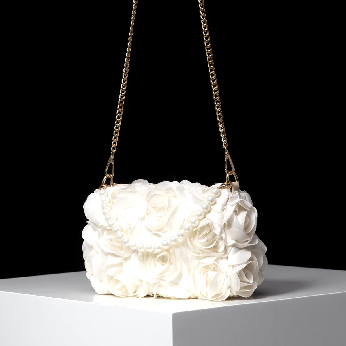 Elegant Rose Flower Dinner Bag, Faux Pearl Handbag Mssza