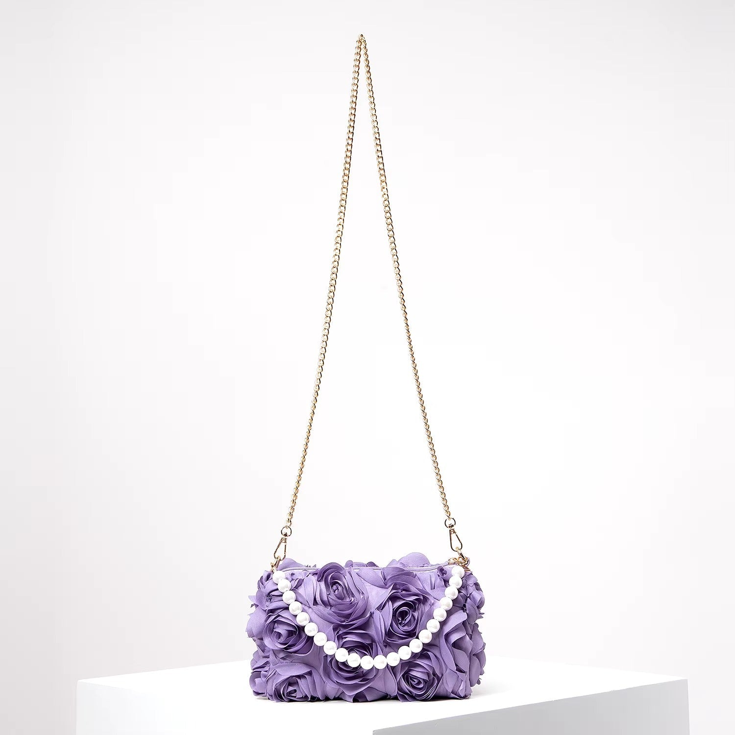 Elegant Rose Flower Dinner Bag, Faux Pearl Handbag Mssza