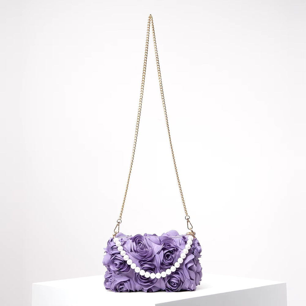 Elegant Rose Flower Dinner Bag, Faux Pearl Handbag Mssza