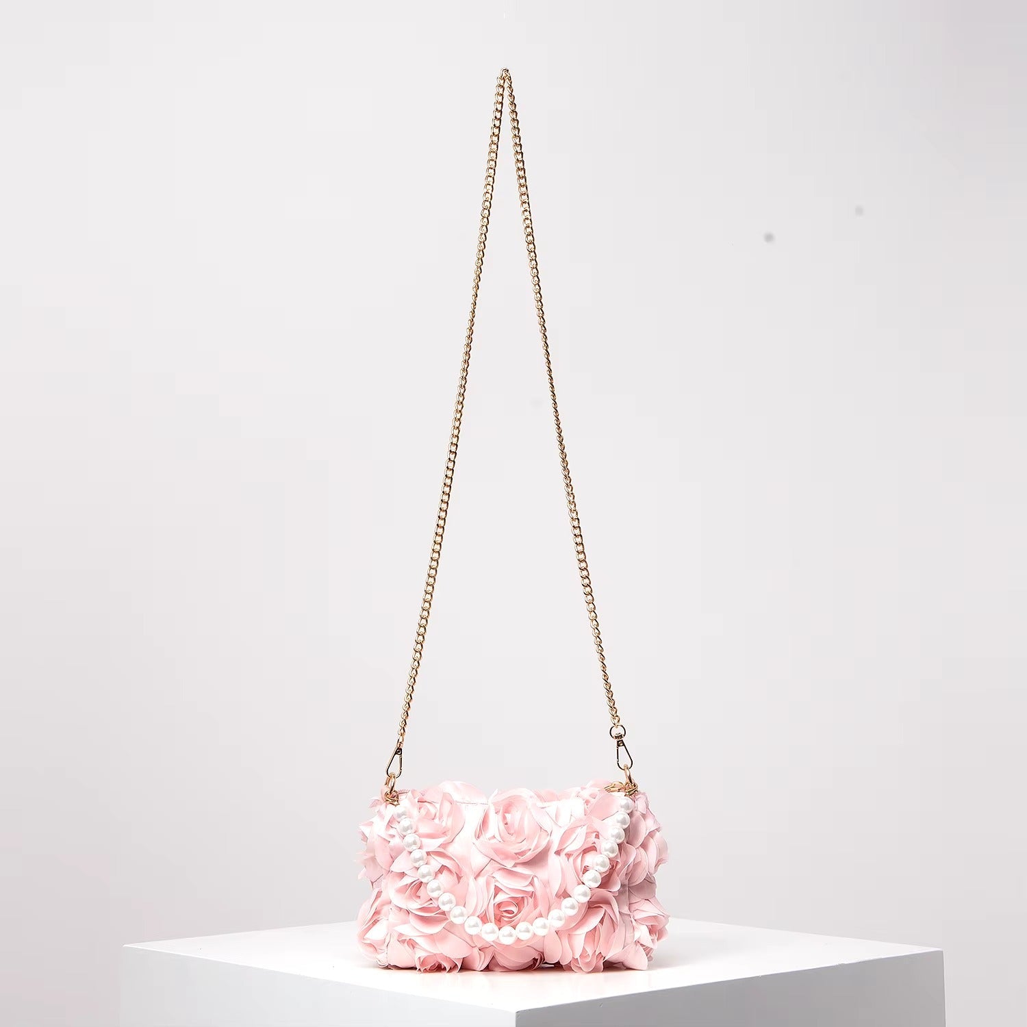Elegant Rose Flower Dinner Bag, Faux Pearl Handbag Mssza