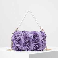 Elegant Rose Flower Dinner Bag, Faux Pearl Handbag Mssza