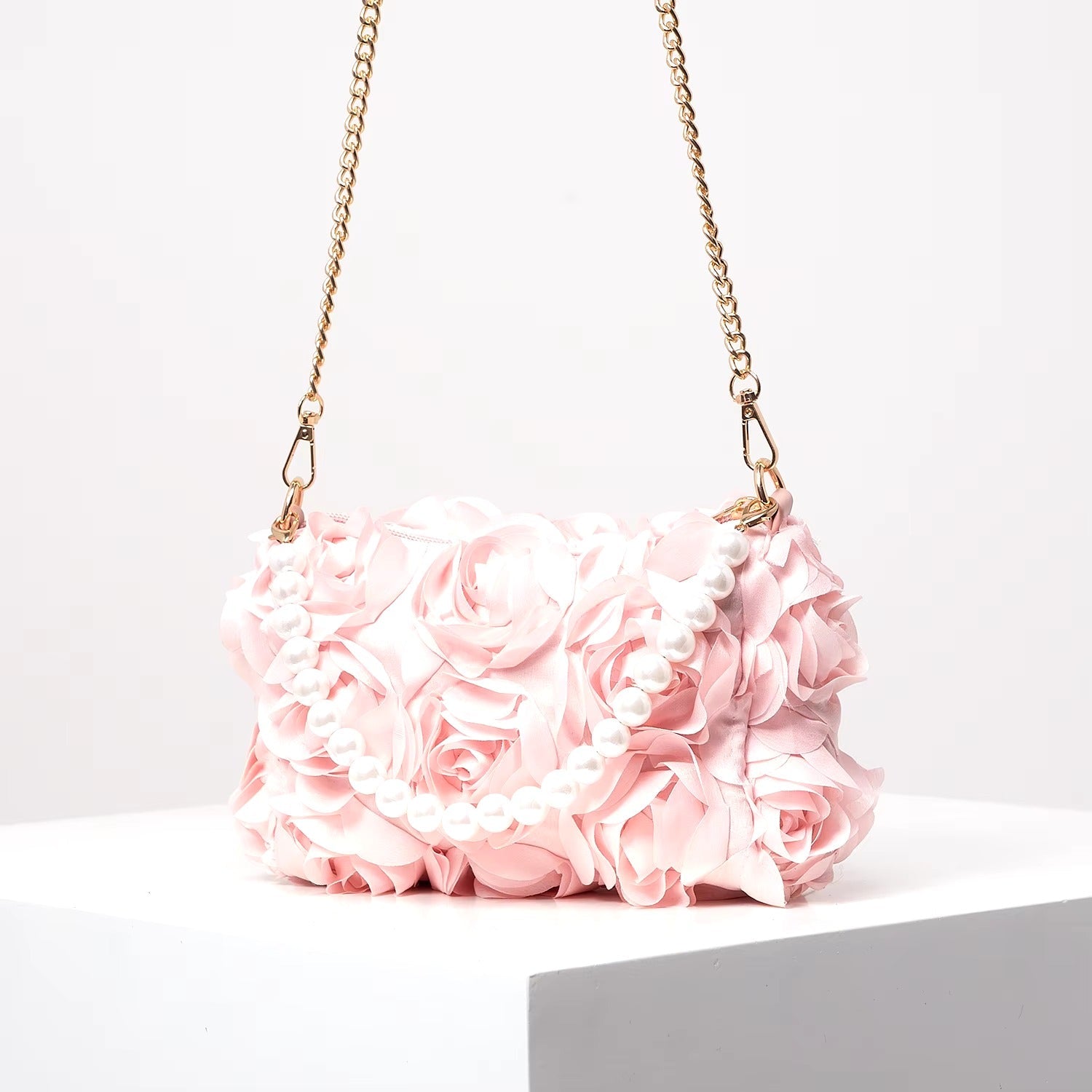 Elegant Rose Flower Dinner Bag, Faux Pearl Handbag Mssza
