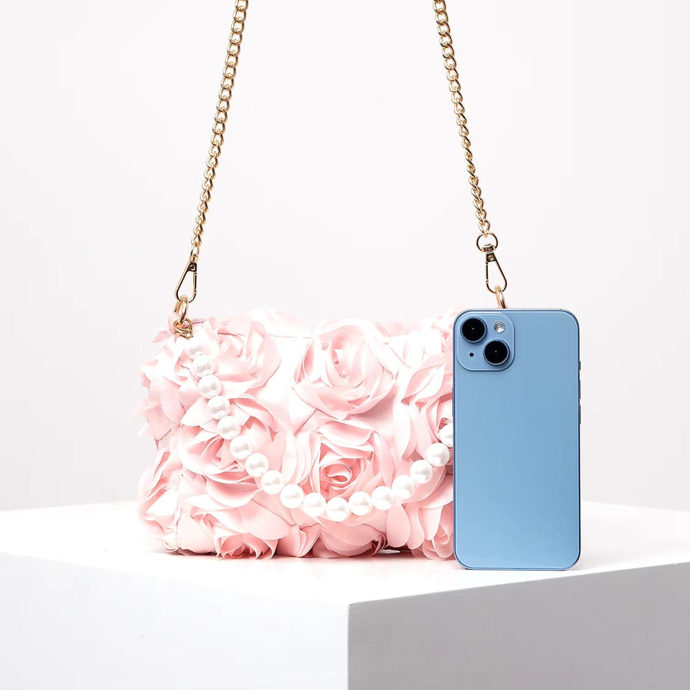 Elegant Rose Flower Dinner Bag, Faux Pearl Handbag Mssza