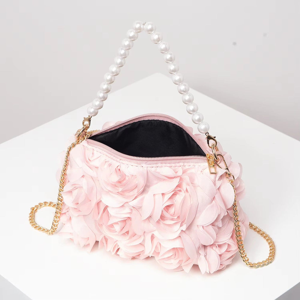Elegant Rose Flower Dinner Bag, Faux Pearl Handbag Mssza
