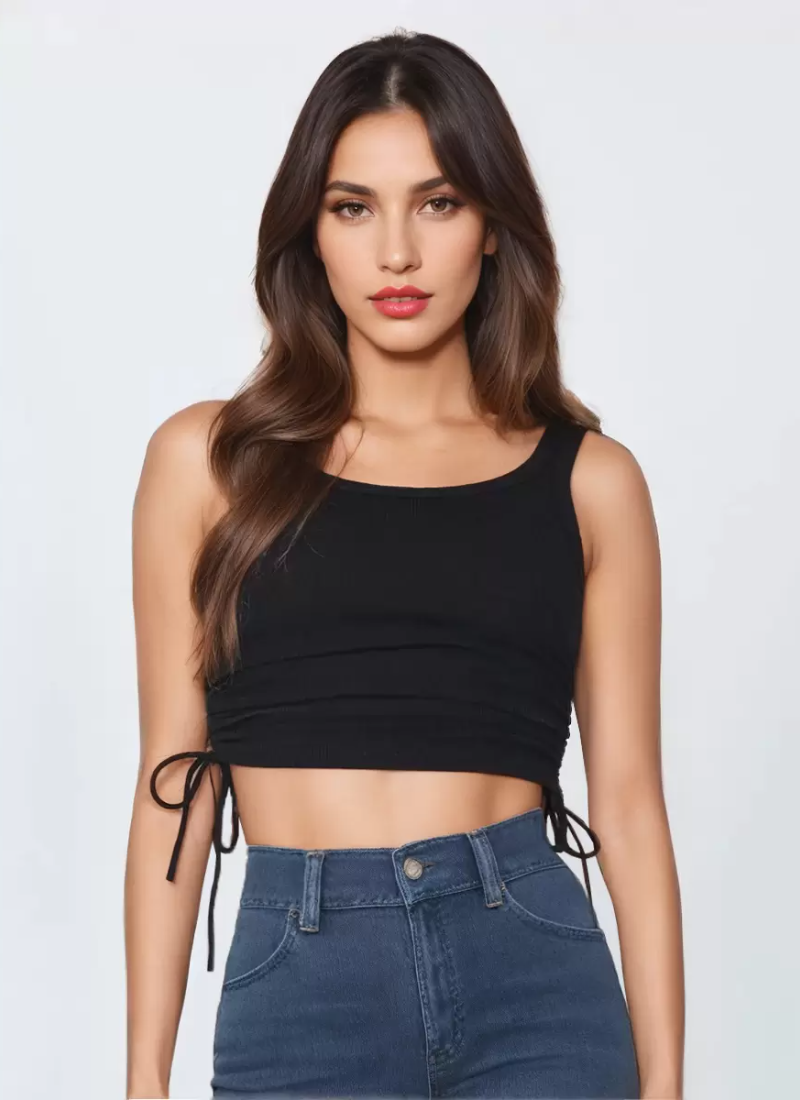 Elegant Round Neck Drawstring Convertible Casual Camis Simple Cami Tops Mssza