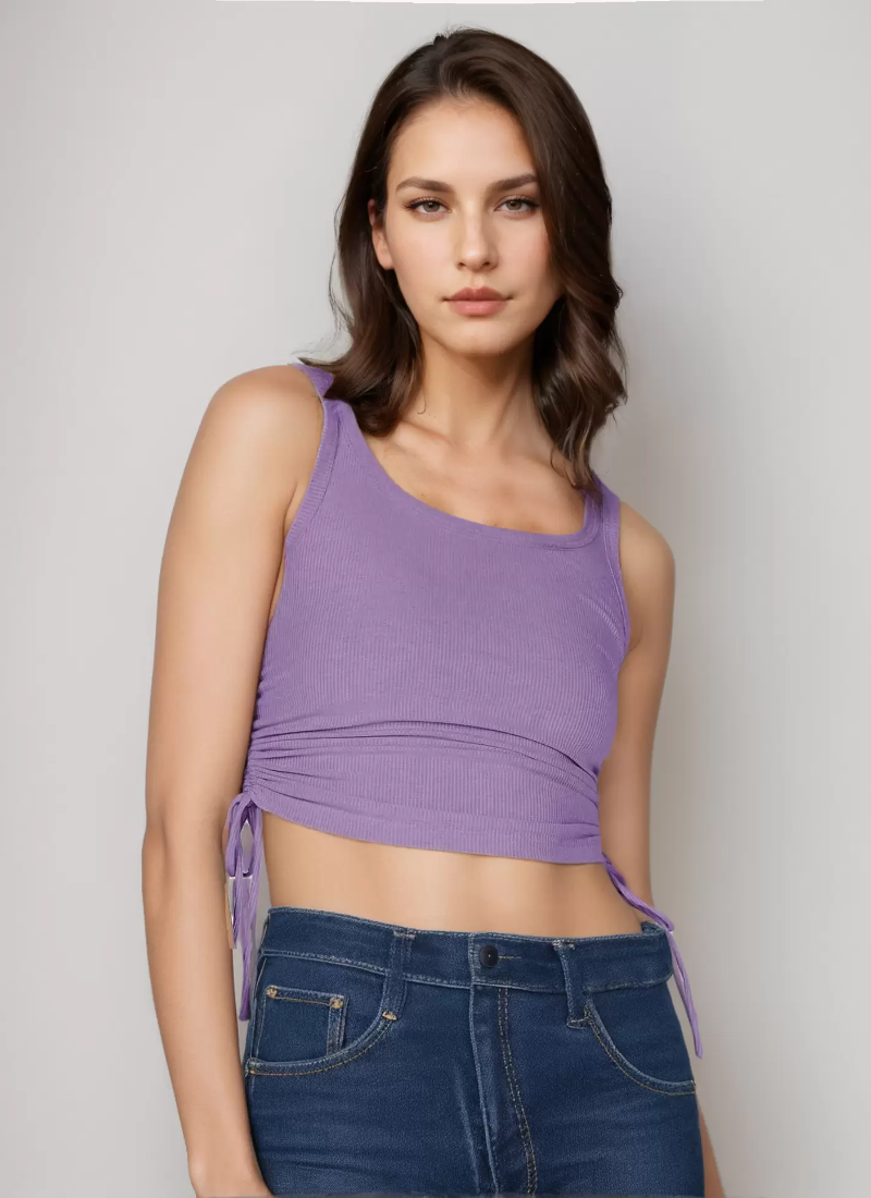 Elegant Round Neck Drawstring Convertible Casual Camis Simple Cami Tops Mssza