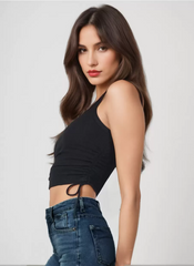 Elegant Round Neck Drawstring Convertible Casual Camis Simple Cami Tops Mssza