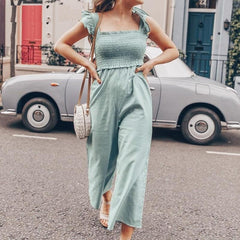 Elegant Ruffle Romper Straps Wide Leg Jumpsuits Mssza