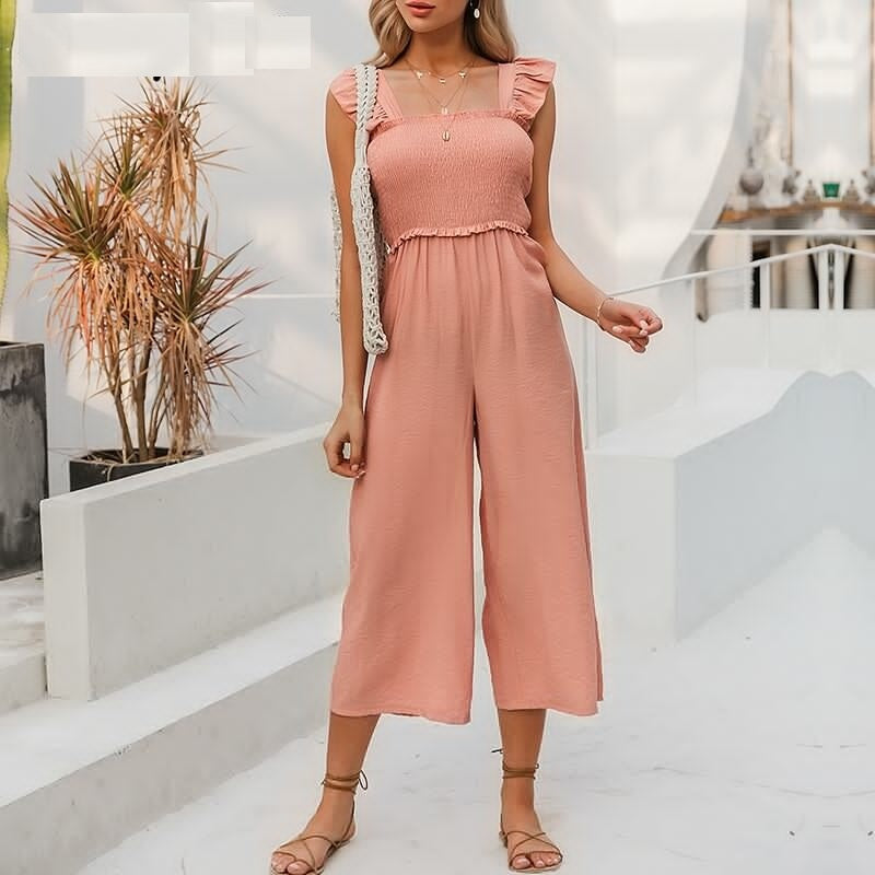 Elegant Ruffle Romper Straps Wide Leg Jumpsuits Mssza