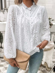 Elegant Ruffled Hollow Out Puff Sleeve Loose Fit Shirt Mssza