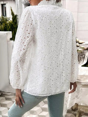 Elegant Ruffled Hollow Out Puff Sleeve Loose Fit Shirt Mssza