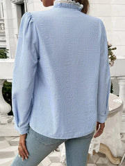 Elegant Ruffled Single Breasted Stand Collar Button Office Lady Shirts Tops Mssza