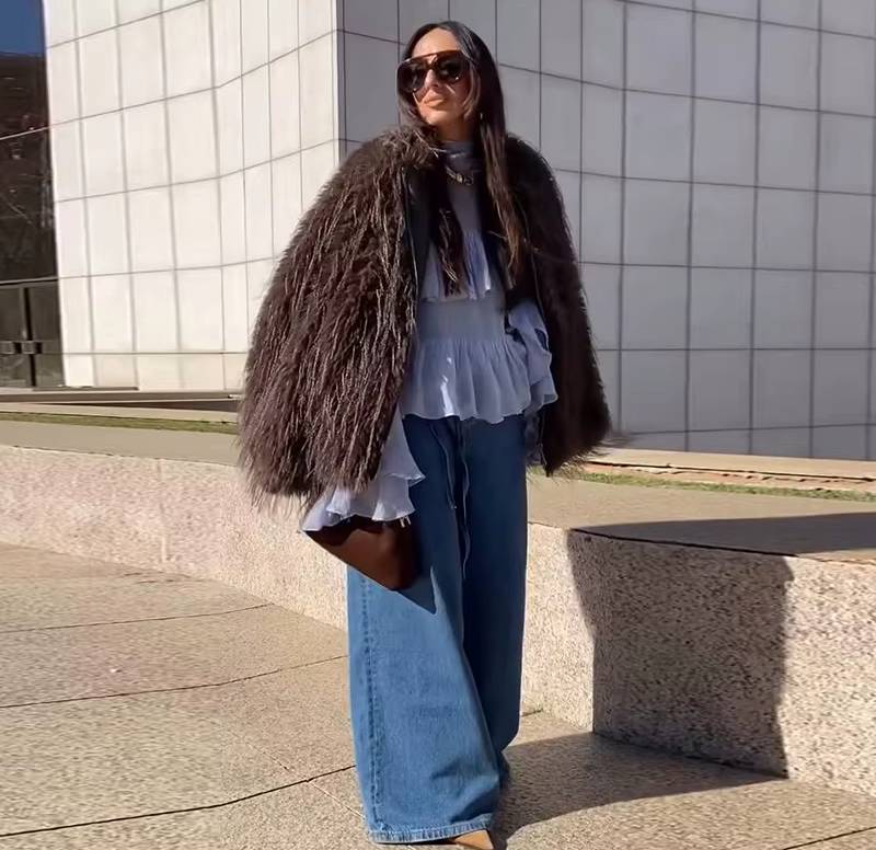 Elegant Ruffled Turtleneck Flare Long Sleeve Pullover Loose Shirt Mssza
