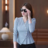Elegant Ruffled V Neck Asymmetrical Office Lady Chic Solid Tops Mssza