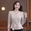 Elegant Ruffled V Neck Asymmetrical Office Lady Chic Solid Tops Mssza