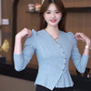 Elegant Ruffled V Neck Asymmetrical Office Lady Chic Solid Tops Mssza