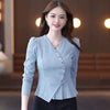 Elegant Ruffled V Neck Asymmetrical Office Lady Chic Solid Tops Mssza