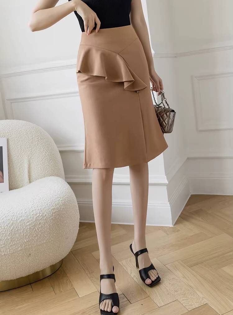 Elegant Ruffles Office Style High Waist Bodycon Pencil Skirt Mssza