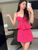 Elegant Ruffles Slim Top And High Waist Mini Skirt High Quality Tweed 2 Piece Set Mssza