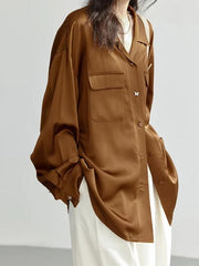 Elegant Satin Butterfly Button Office Loose Shirt Mssza