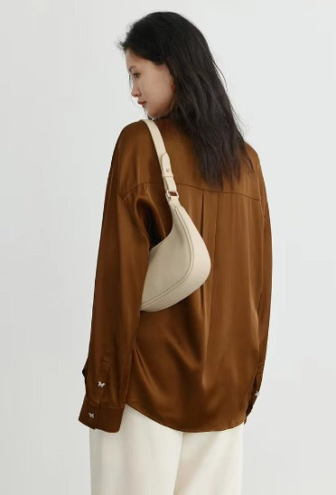 Elegant Satin Butterfly Button Office Loose Shirt Mssza