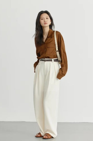 Elegant Satin Butterfly Button Office Loose Shirt Mssza
