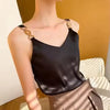 Elegant Satin V-neck Solid Sleeveless Silk Spaghetti Tank Tops Mssza