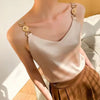Elegant Satin V-neck Solid Sleeveless Silk Spaghetti Tank Tops Mssza