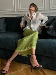 Elegant See Through Ruffle Collar Long Sleeve Non Stretch Loose Shirt Mssza