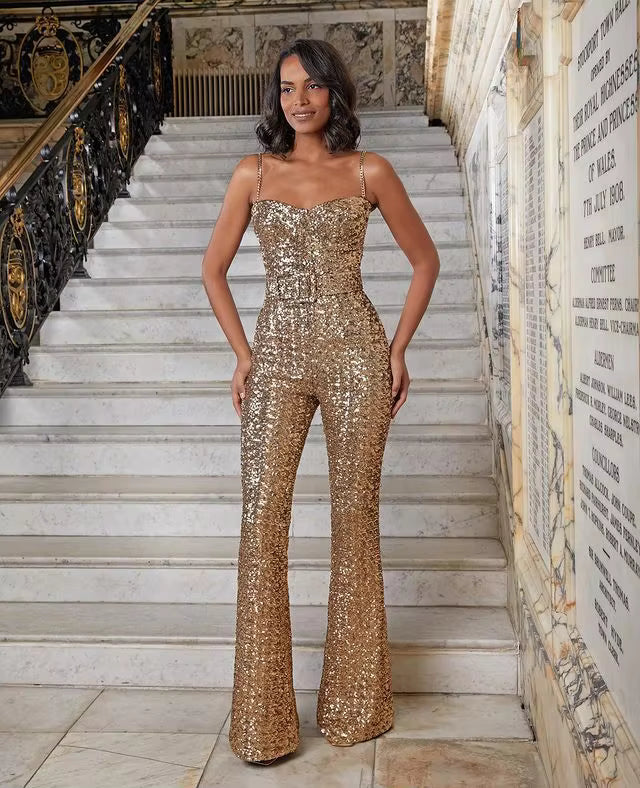 Elegant Sequin Birthday Party Ankle-Length Jumpsuit Mssza