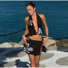 Elegant Sequin Flower Vest Lace Up Halter Hollow Out Backless Tops A-line Mini Skirts Mssza