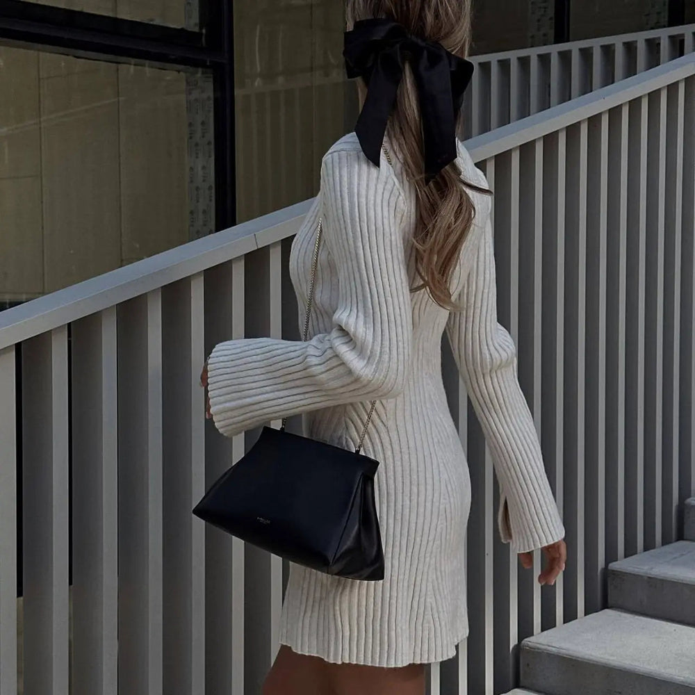 Knit Autumn Winter Long Sleeve Slim White Christmas Club Party Mini Dress Mssaz Desses