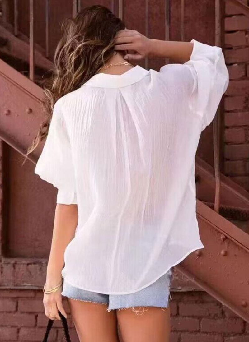 Elegant Shirt Oversized Pleated Turndown Collar Casual Long Sleeves Tops Mssza