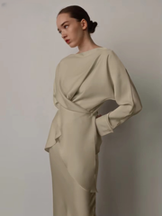 Elegant Shirt With High Waist Long Skirt Two Pieces Set Mssza