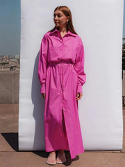 Casual Shirt With High Waist Slit Long Skirt Loose Stripe Two Pieces Set Mssza